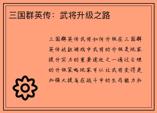 三国群英传：武将升级之路